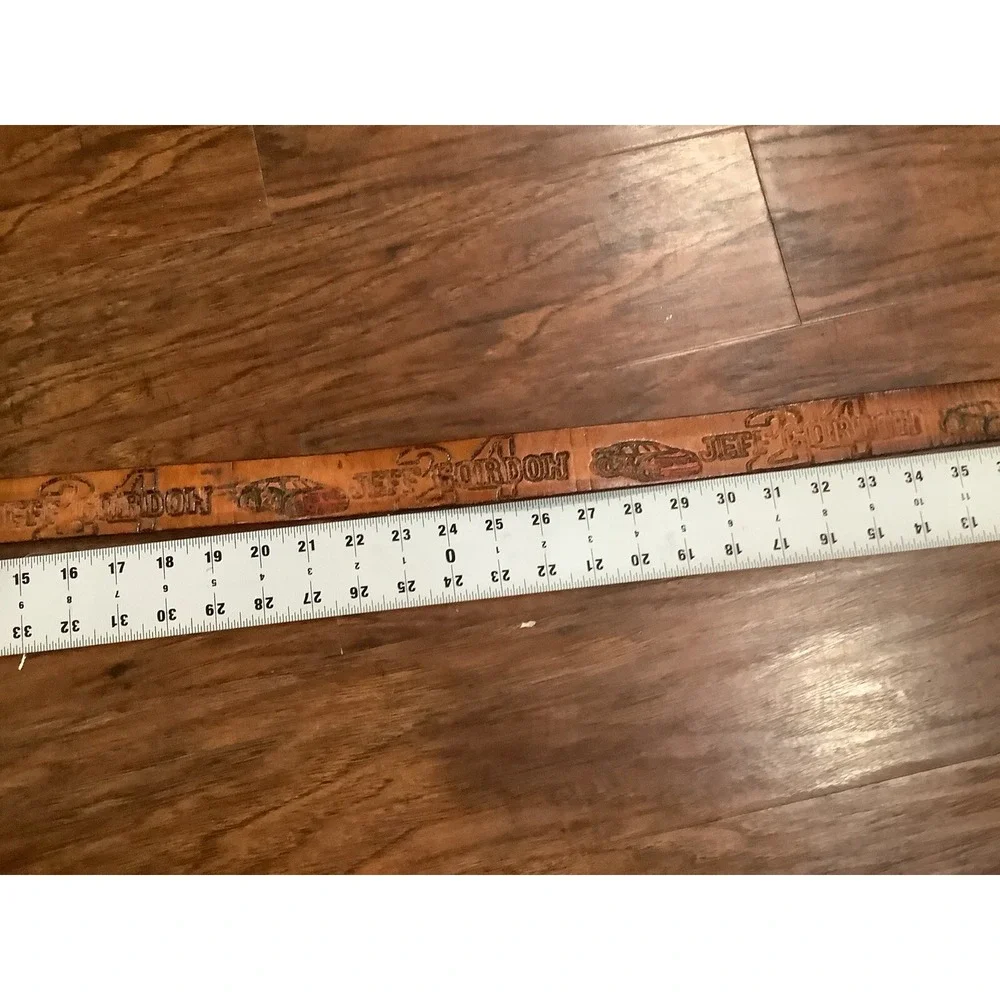 Jeff Gordon Nascar 24 Leather Belt Stamped Design Vintage Tooled Brown Leather